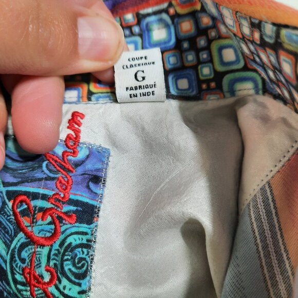 Robert Graham Dress Shirt Multicolor Stripe Geometric Flip Cuff Embroidery Large - Picture 8 of 15